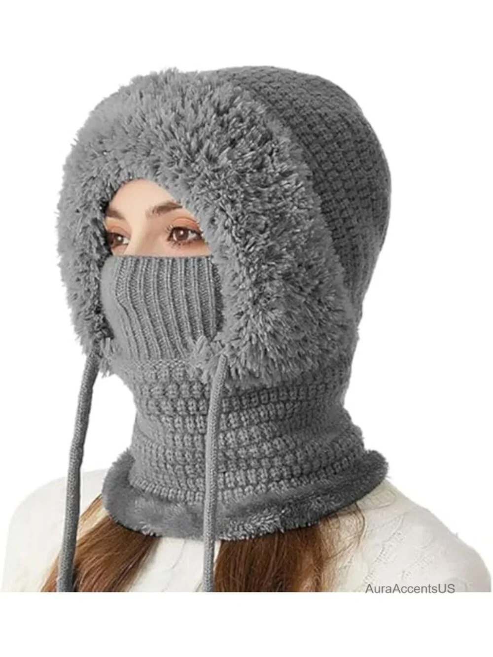 3-in-1 Fleece Lined Knit Beanie Hat Scarf Face Mask Balaclava Winter